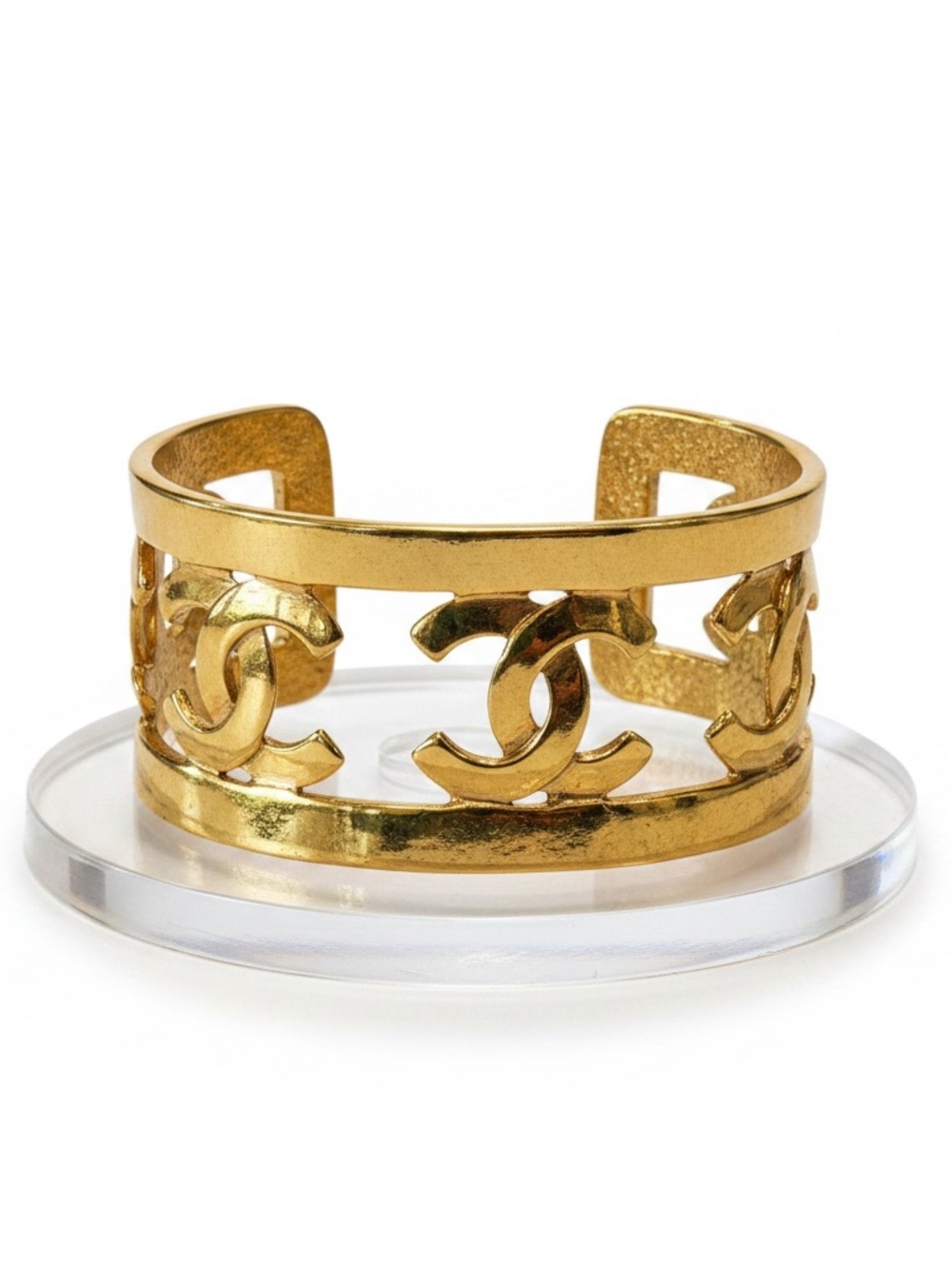 CHANEL Gold CC Cutout Open Cuff Bracelet